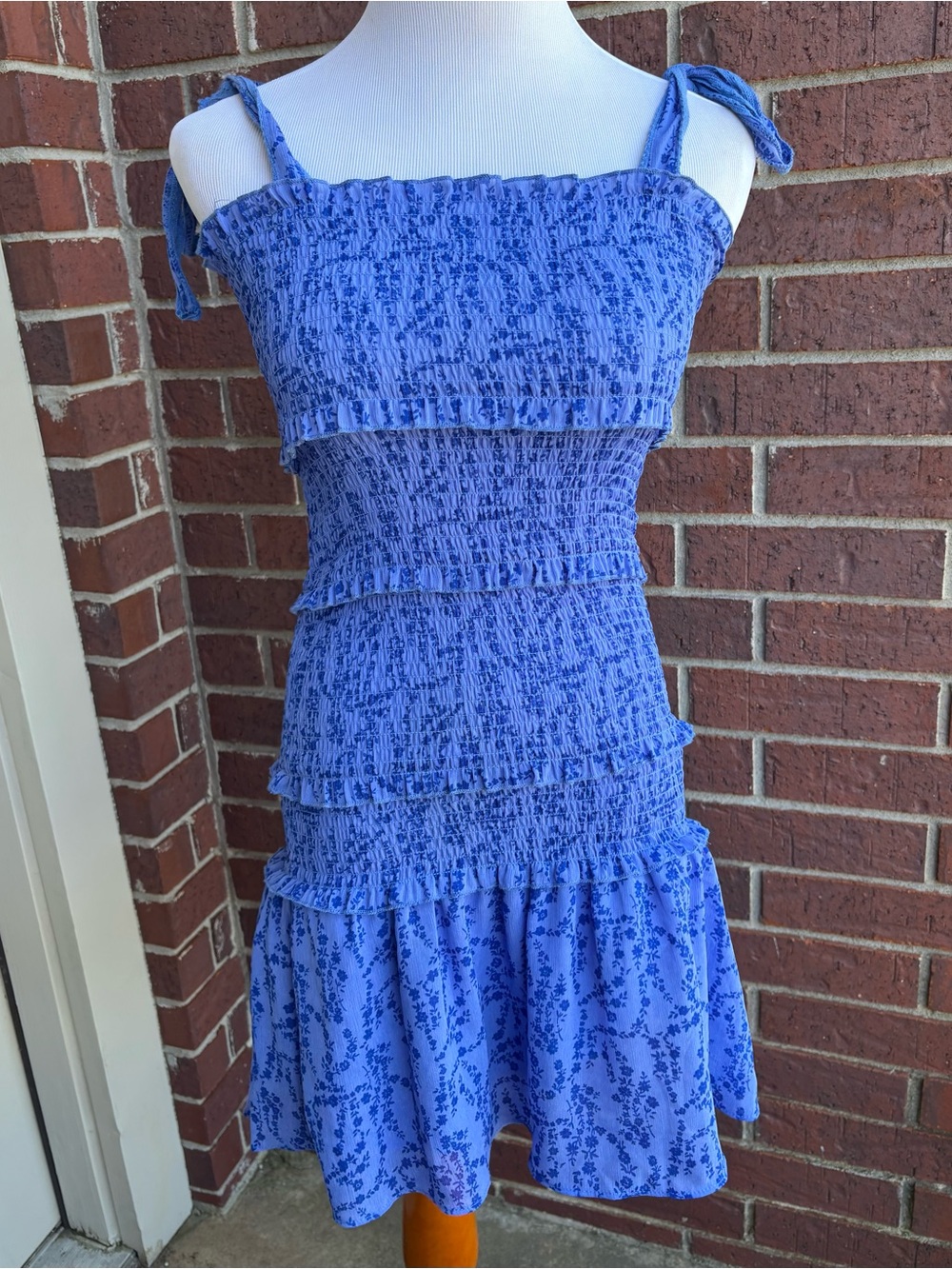 Smocked Tie-Shoulder Mini Dress in Periwinkle Blue